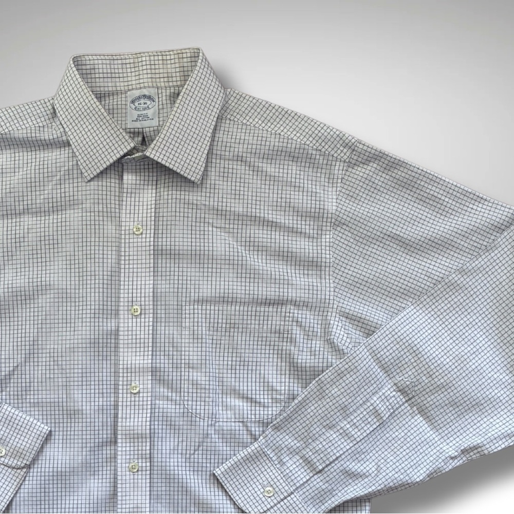 Brooks Brothers Slim Fit Cotton Gray Checkered Dress Shirt